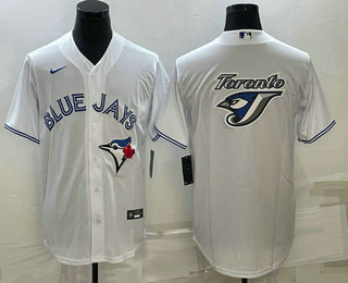 Men%27s Toronto Blue Jays Big Logo White Stitched MLB Cool Base Nike Jersey->nba shorts->NBA Jersey